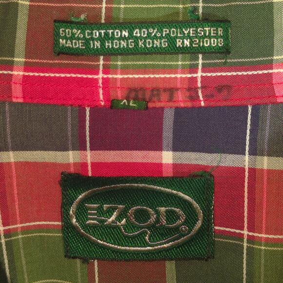 Izod XL Plaid Button Down Shirt Men’s Long Sleeve Red Green Blue Cotton VTG - Picture 2 of 3